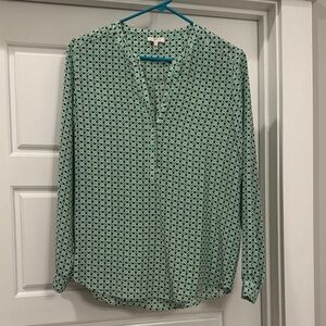 Joie Green and Navy Geometric Patterned Women's Top